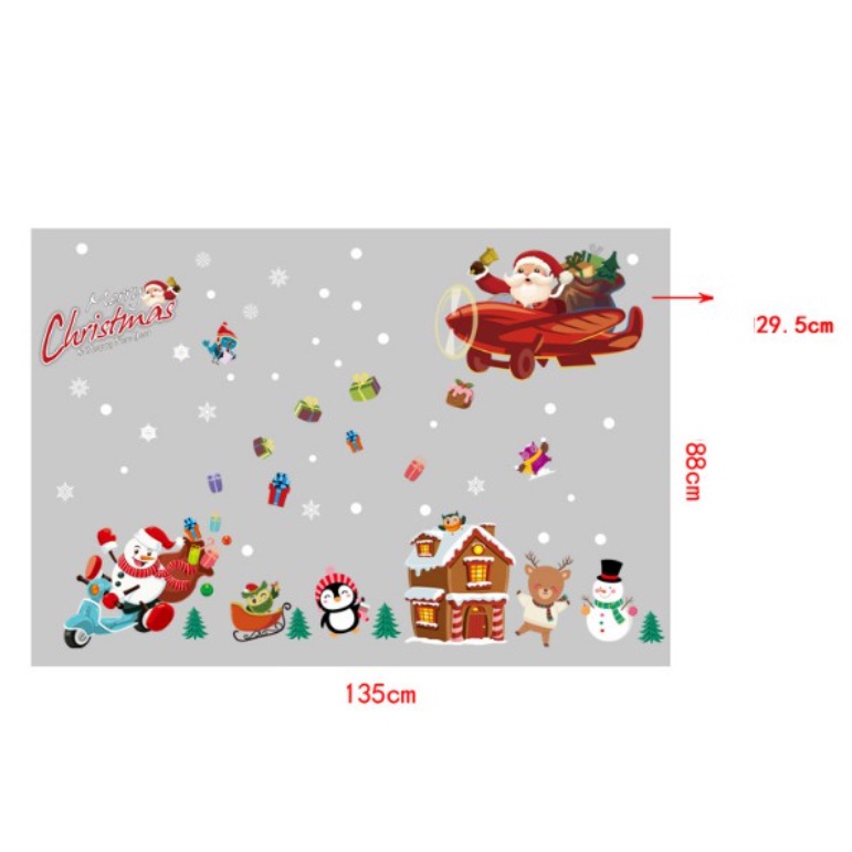 Decal trang trí Noel Hít Tĩnh Điện - Noel lái máy bay phát quà ngộ nghĩnh