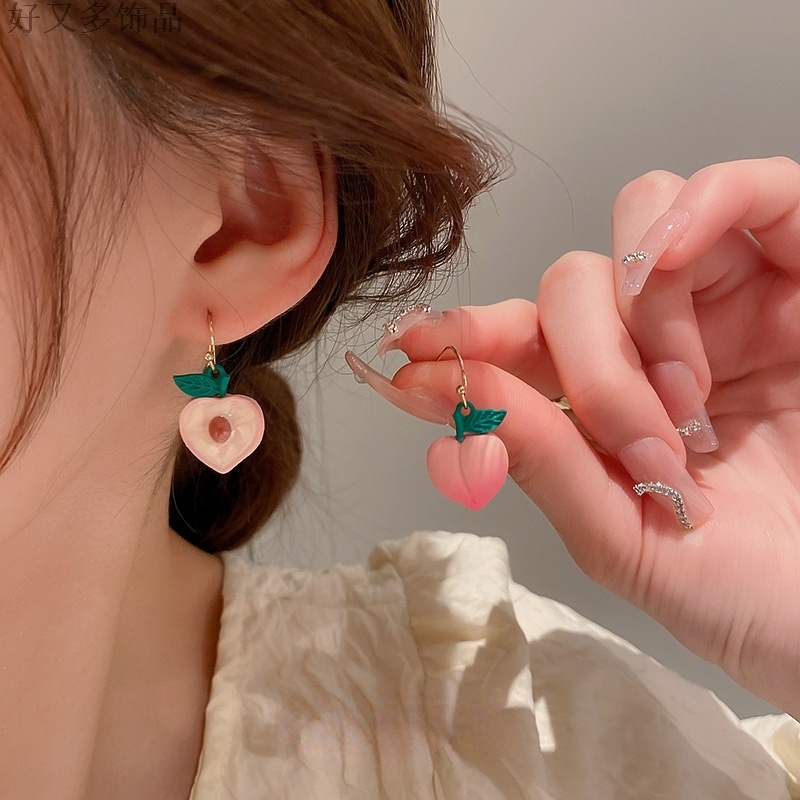 2 Đôi Bông Tai Hình Quả Đào S925 Dễ Thương