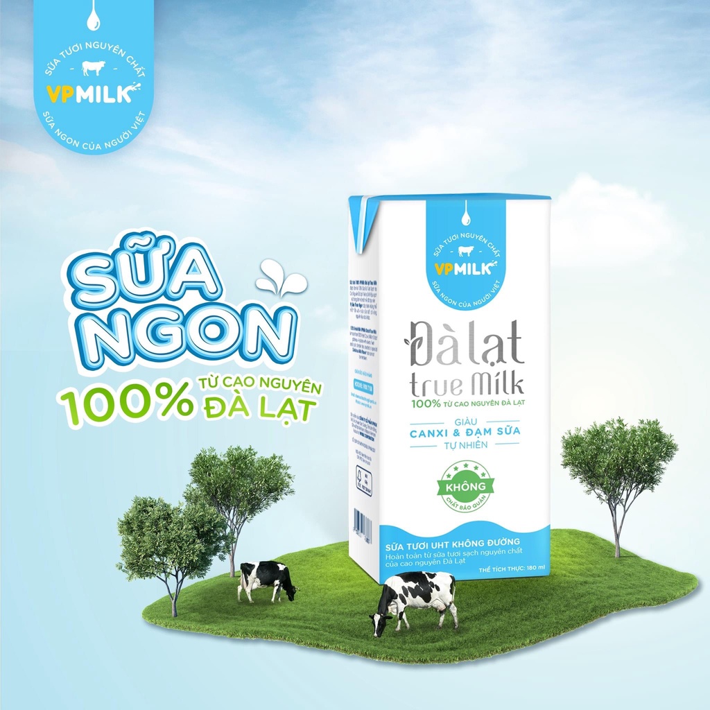 Thùng 48 hộp sữa tươi Đà Lạt True Milk 180ml