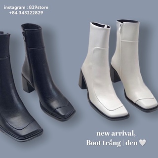 Bốt trắng, boot mõm vuông / giày da cổ cao | bốt có khoá kéo tiện lợi 😌 cao 5cm / loại đẹp đủ hộp đi kèm \ boot 2hand
