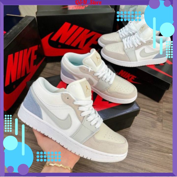 Giày Jordan xám Cổ Thấp Gót Xanh,Giày Jordan Paris JD1 Cổ Thấp, Giày JD1 Low Thấp Cổ Nam Nữ Full Box Bill