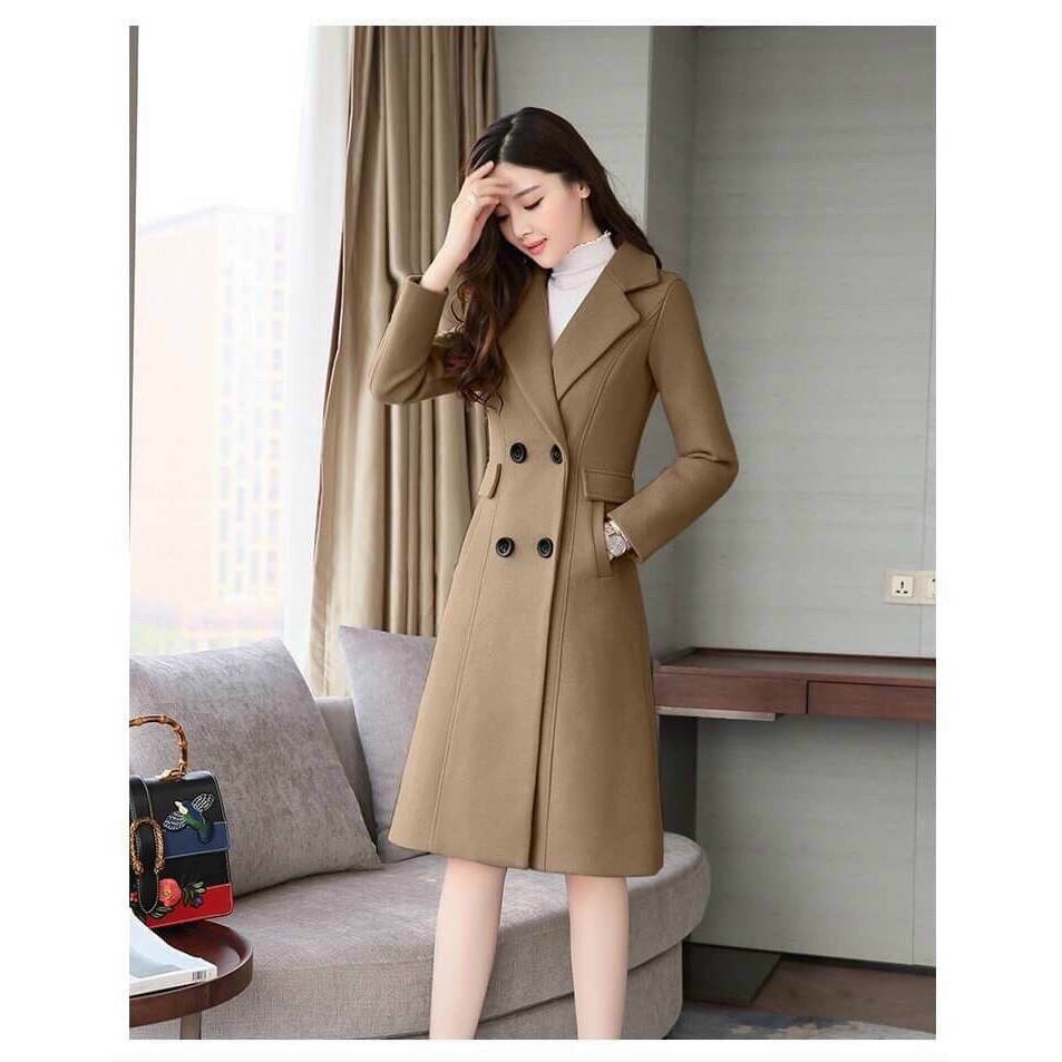 Áo Khoác Dạ Thu Đông Phôm Dài Cổ V Cao Cấp BY4470