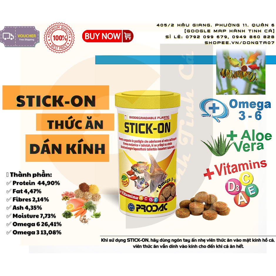 [Hũ 100ml/60gram] Thức ăn DÁN KÍNH PRODAC STICK-ON cho hồ cá cảnh thủy sinh