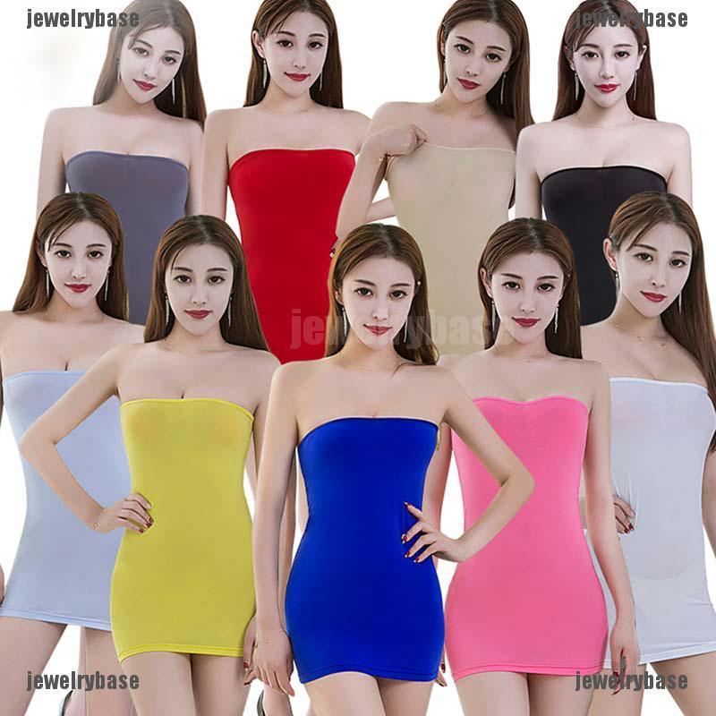 Đầm không dây dáng ôm màu trơn xinh xắn dễ thương cho nữ