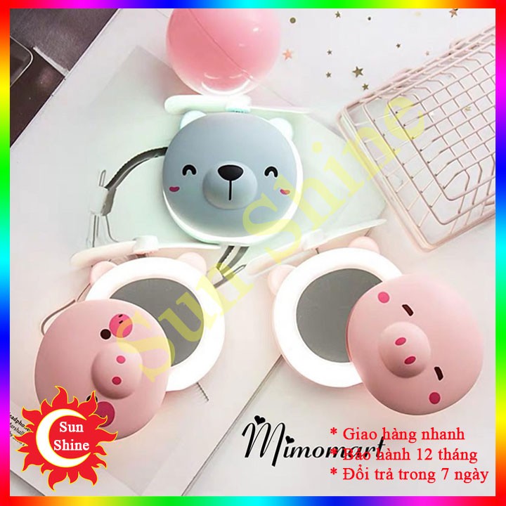 Quạt Mini Kèm Gương Trang Điểm ⚡️𝐅𝐑𝐄𝐄 𝐒𝐇𝐈𝐏⚡️ Quạt Cute Có Đèn Led Đa Năng