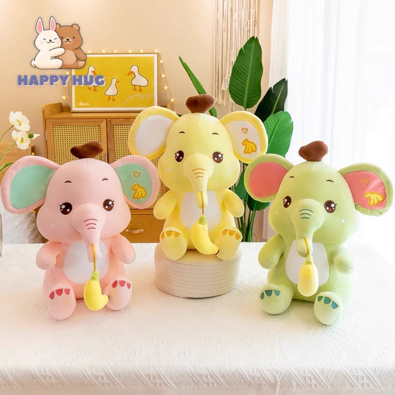 Gấu Bông Voi đeo trái chuối siêu dễ thương, vỏ nhung mịn nhồi gòn cao cấp - Happy Hug