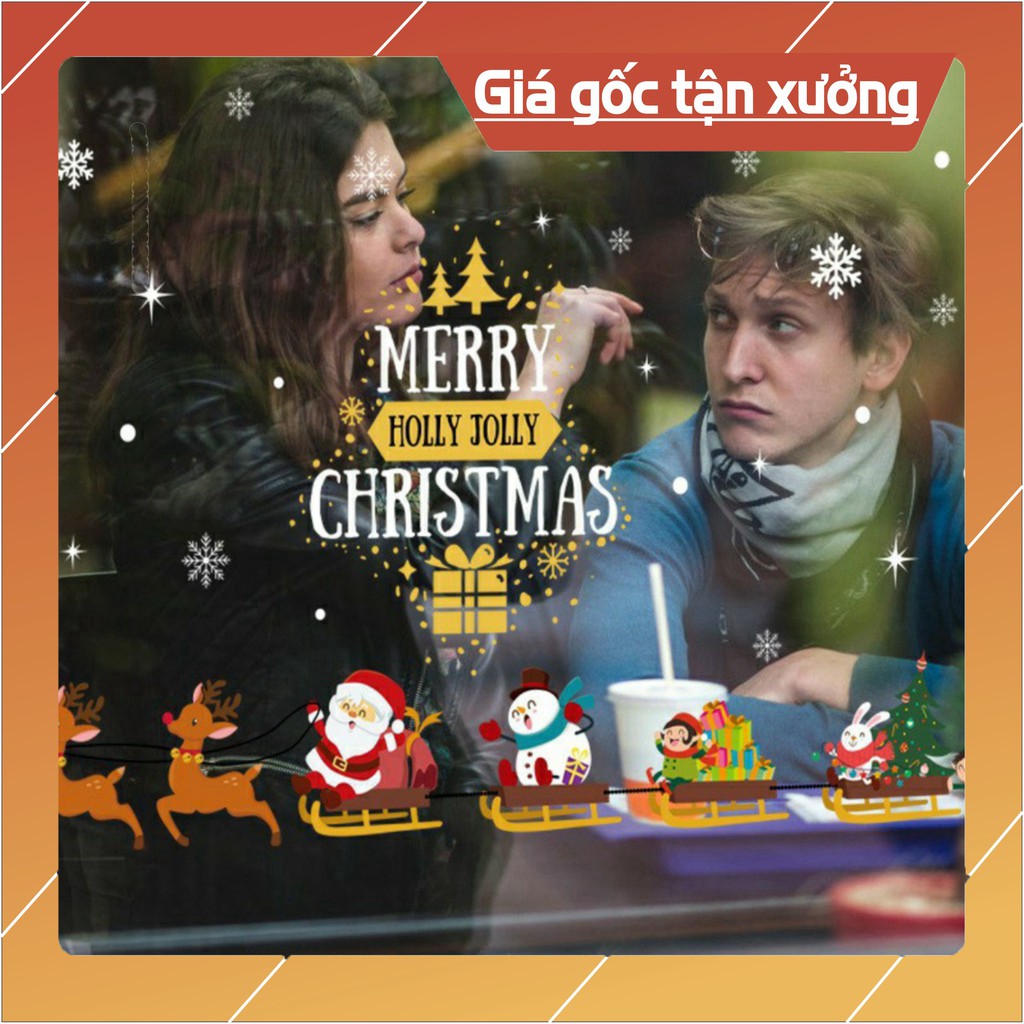 decal trang trí noel_xe tuần lộc ông già noel và các bạn đi tặng quà đêm giáng sinh