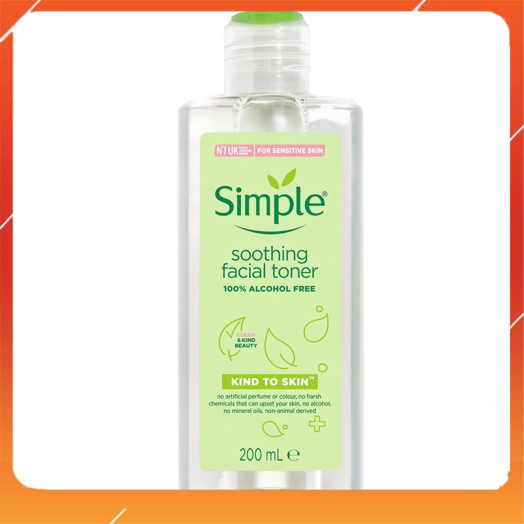 [CHÍNH HÃNG] Nước hoa hồng Simple Toner làm dịu và cân bằng độ ẩm cho da - lành tính không chứa cồn 200ml