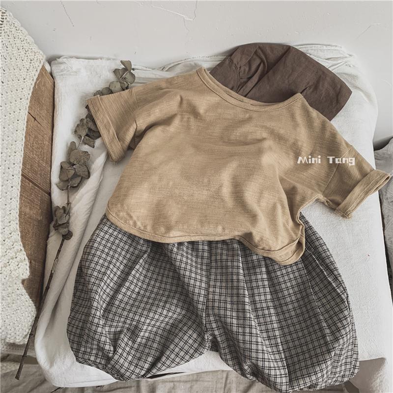 MNGRL Áo Thun Tay Ngắn Cotton Lanh Mềm Mát Phong Cách Hàn Quốc Mùa Hè Cho Bé Trai Bé Gái
