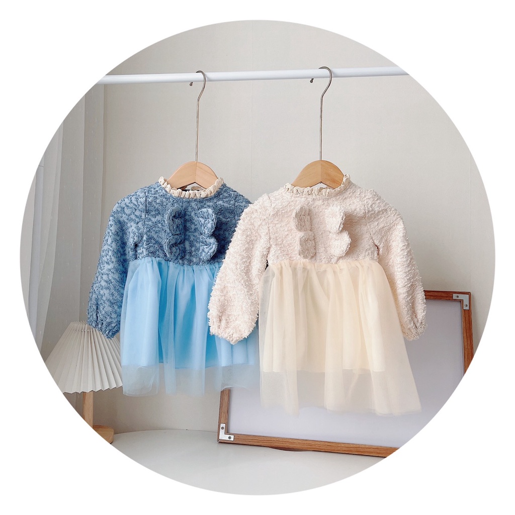 Váy thu dạ lông mỏng, mềm phối voan cho bé sz 8-19Kg (1-5 tuổi)