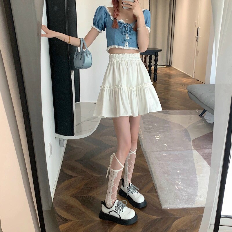 Chân Váy Chữ A Viền Bèo GenY Chân Váy Kate 2 Màu Trắng Đen Dày Dặn Siêu Xinh | BigBuy360 - bigbuy360.vn