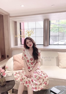 Đầm hoa dáng suông phối ren (2 màu ảnh thật)