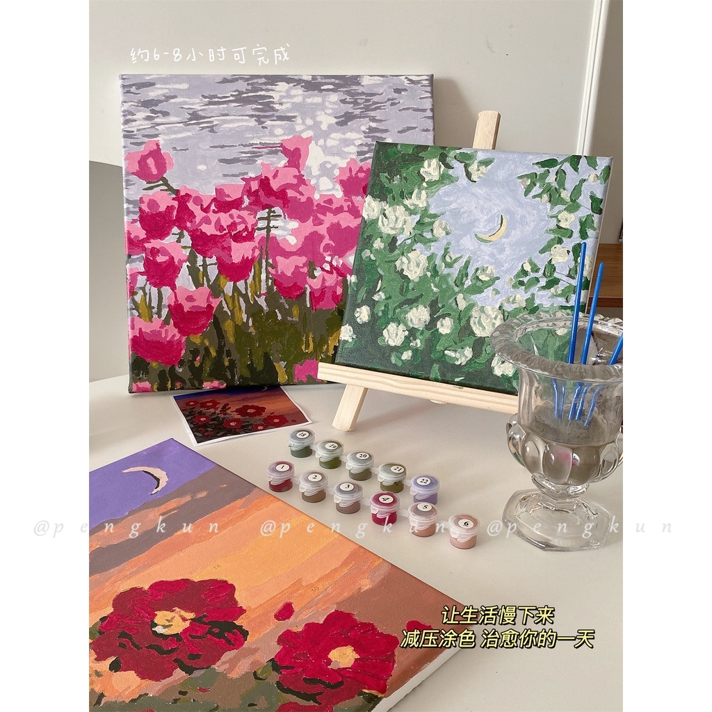 Tranh Sơn Dầu Acrylic Hình Hoa Tulip 20x20cm Trang Trí Phòng Ngủ