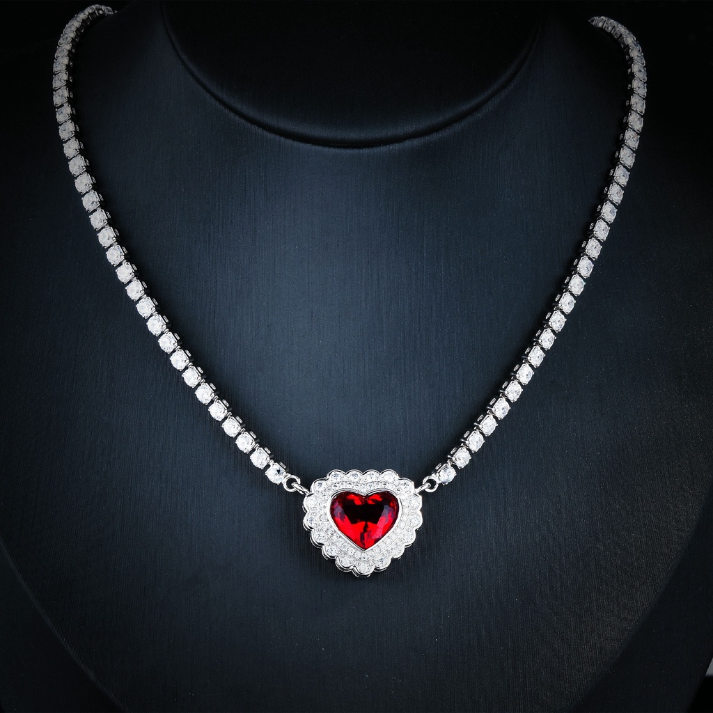 Vòng cổ Mặt Trái Tim Đính Đá Ruby Sang Trọng-JHS2-S