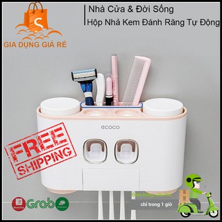 Hộp nhả kem đánh răng thông minh tự động ecoco, tặng kèm 4 cốc, gia dụng thông minh
