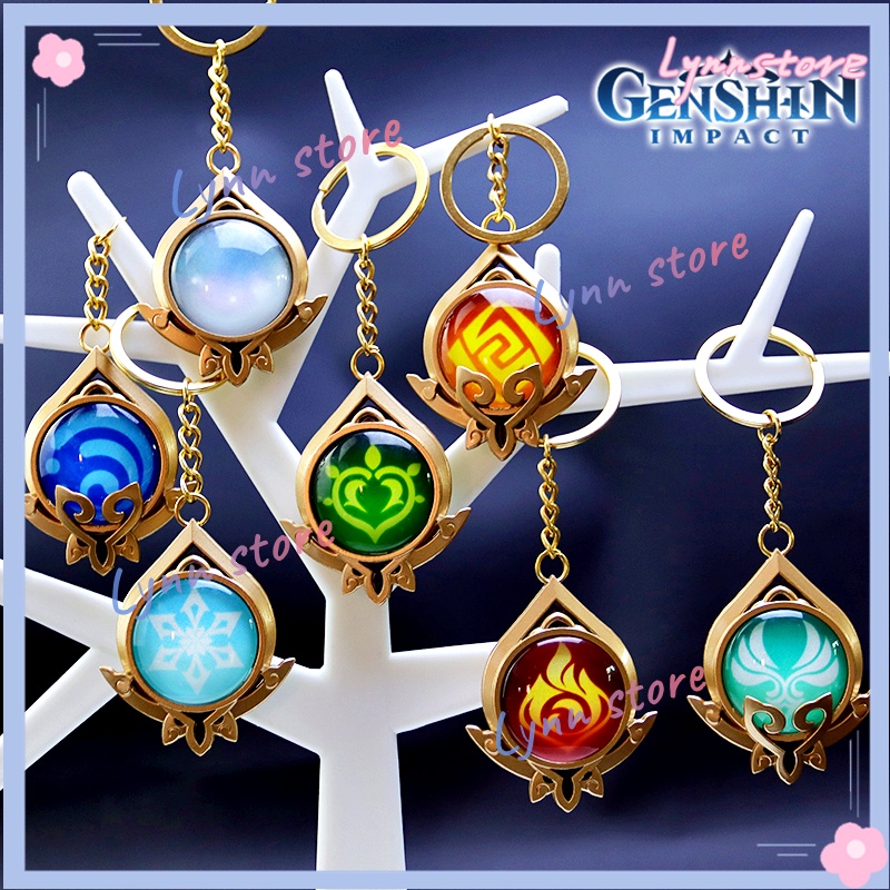 Móc Khóa Mặt Kính Phát Quang Hai Mặt Hình Anime Genshin Va Chạm Sumeru Mondstadt Liyue Inazuma Snezhnaya 7 Element Vision God 'S