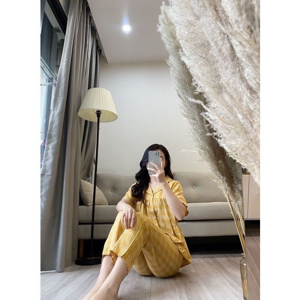 Bộ Pijama Chất Đũi Kẻ Dáng Babydoll Hàng Thiết Kế Cao Cấp Mặc Nhà