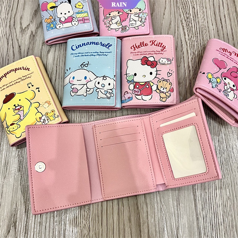 SANRIO Ví Ngắn Bằng Da PU In Hoạt Hình Cinnamoroll Hello Kitty Kuromi Dành Cho Nữ