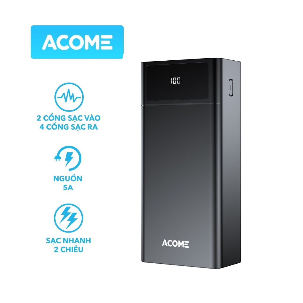 Pin Sạc Dự Phòng ACOME AP401 Dung Lượng Lớn 40000mAh Sạc Nhanh Nhiều Thiết Bị 4 Cổng Sạc Ra 2 Cổng Sạc Vào