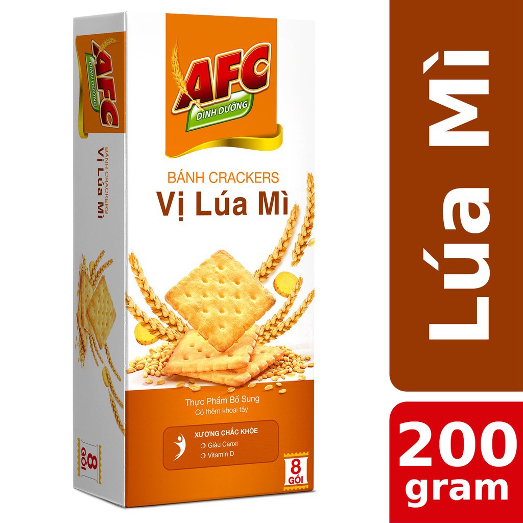 Bánh Crackers AFC Mặn Vị Rau& Lúa Mì hộp 8 gói 200g