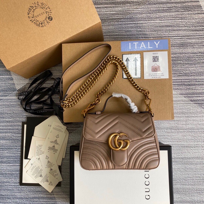 Túi xách Gucci Marmont cao cấp vân v trái tim màu nude size 21cm