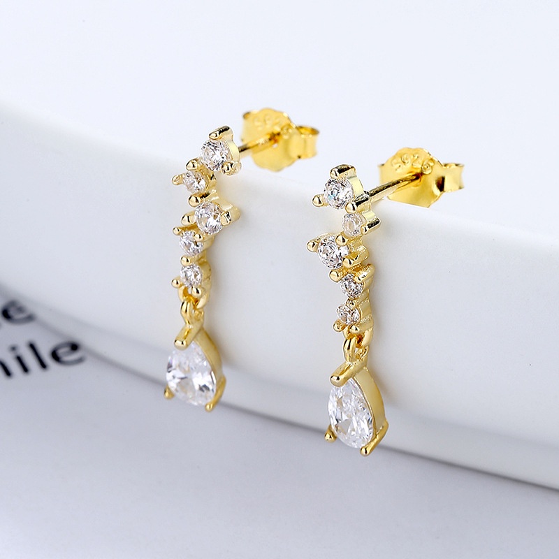 Khuyên tai nữ bạc dài đính đá nhỏ nhắn 2 màu xi bạch kim và vàng sang chảnh Galaxy 2 | HARMONY ACCESSORIES K95
