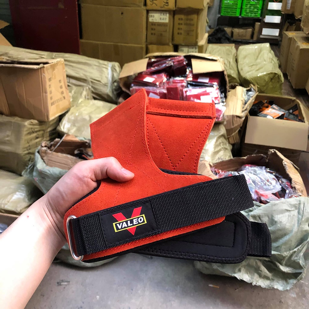 Găng Tay Tập Gym - Dây Kéo Lưng - Strap da bò chính hãng VALEO cao cấp