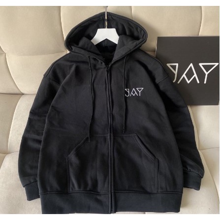 Áo Khoác Hoodie Unisex ZIP Nỉ Bông Thêu JAY màu ĐEN  Nam nữ unisex/Áo hoodie dây kéo có mũ form rộng Jaystoree