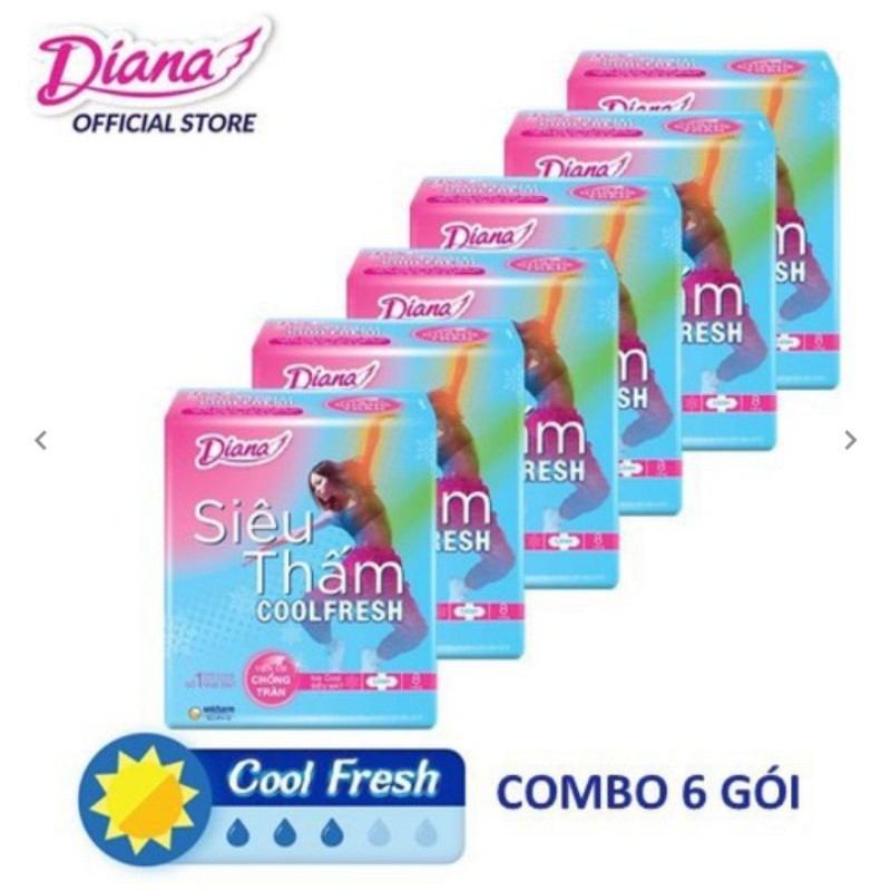Combo 6 gói BVS Diana Siêu thấm Cool Fresh gói 8 miếng