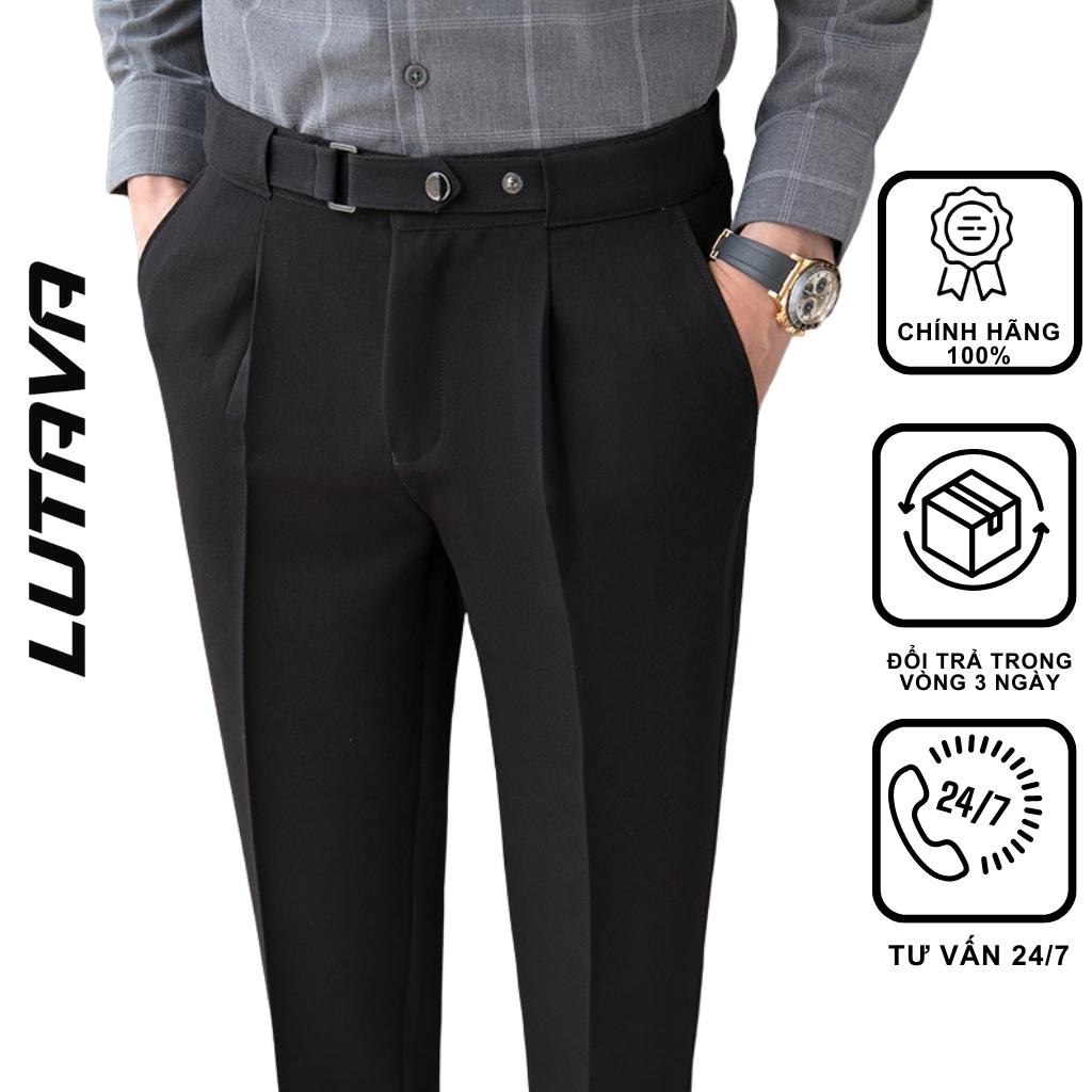 Quần âu nam có đai chỉnh eo Sidetab, quần cạp cao nam LUTAVA kiểu dáng baggy vải tuyết mưa QD189