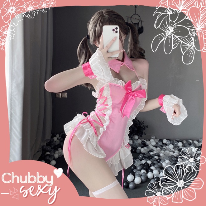 Cosplay Nữ Thần Tình Yêu Venus Bodysuit 5 Chi Tiết Hồng Kèm Tất Quyến Rũ Gợi Cảm Maid Cosplay Outfit - CPL49-Chubby.Sexy