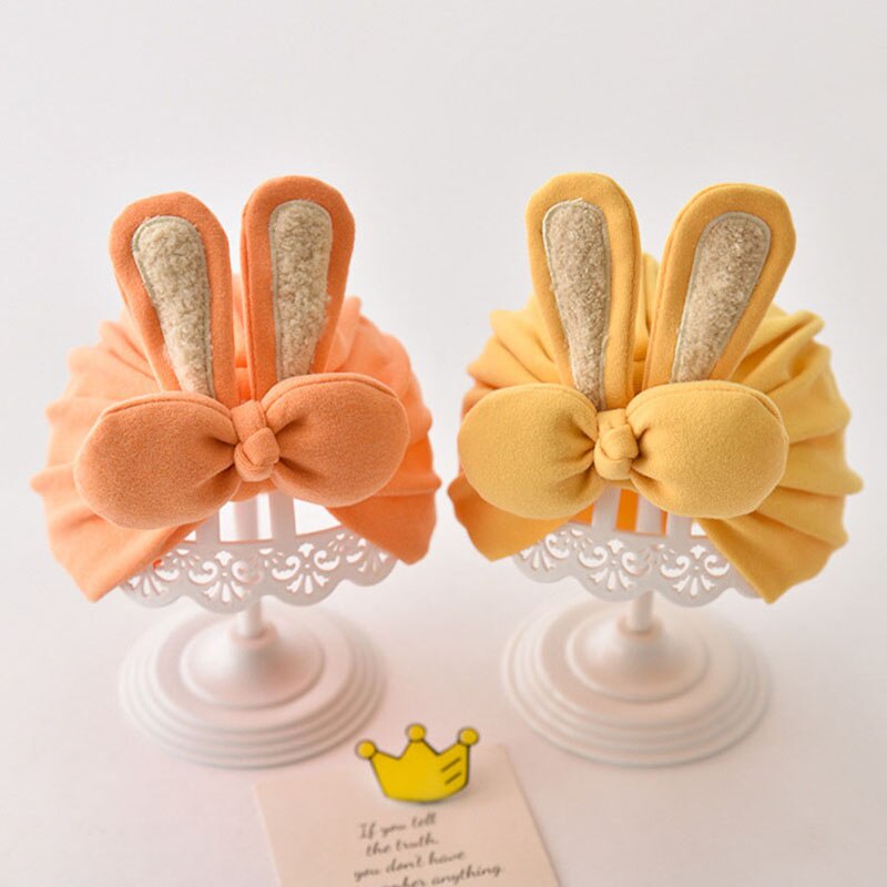 Mũ Trùm Đầu Bằng Cotton Mềm Mại Đính Nơ Tai Thỏ Dễ Thương Cho Bé Gái Sơ Sinh