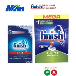 Combo viên rửa bát Finish All in one 100 viên và muối Finish 1,5kg