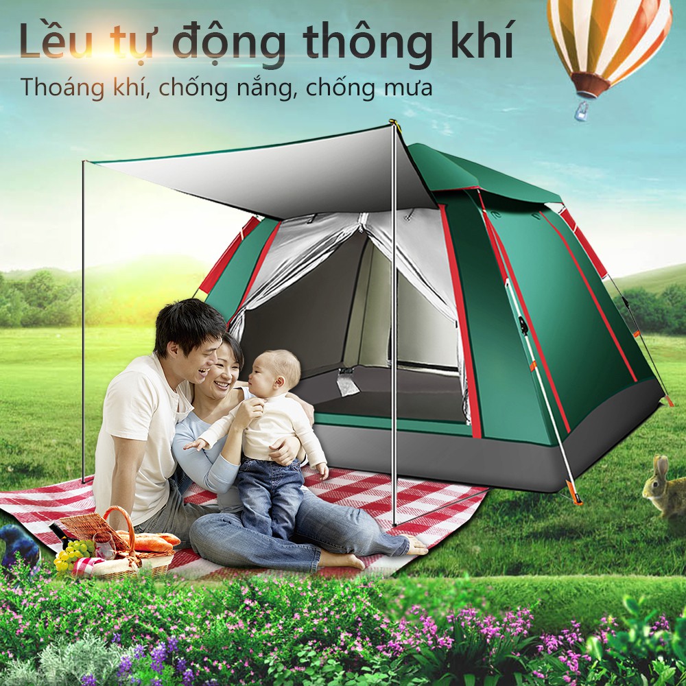 FU37BL/FU37GR Lều cắm trại lều dã ngoại tự động cho 3-4 người hai lớp vải chống tia UV chống thấm lều picnic gia đình