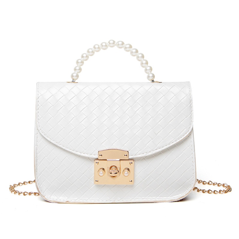 Túi Xách Đeo Vai Mini Hình Vuông In Họa Tiết Da Rắn Phối Dây Xích Và Ngọc Trai Thời Trang