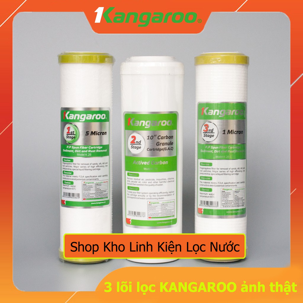 Bộ 3 Lõi Lọc Nước Thô KANGAROO 123 Chính Hãng