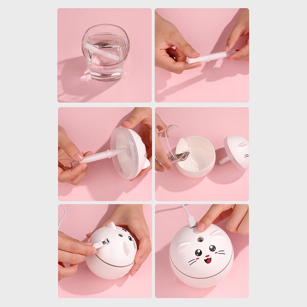 Máy Phun Sương Tạo Độ Ẩm Không Khí Siêu Âm Có Đèn LED USB Màu Trắng 300ML