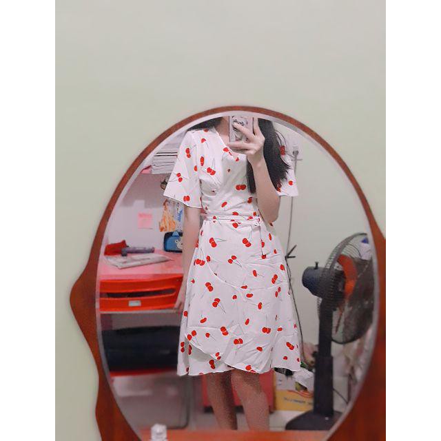 Đầm Nữ Bèo Trắng Họa Tiết Cherry