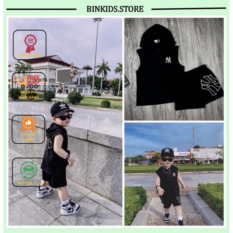 Bộ cộc tay thể thao bé trai có mũfrom rộng cá tính