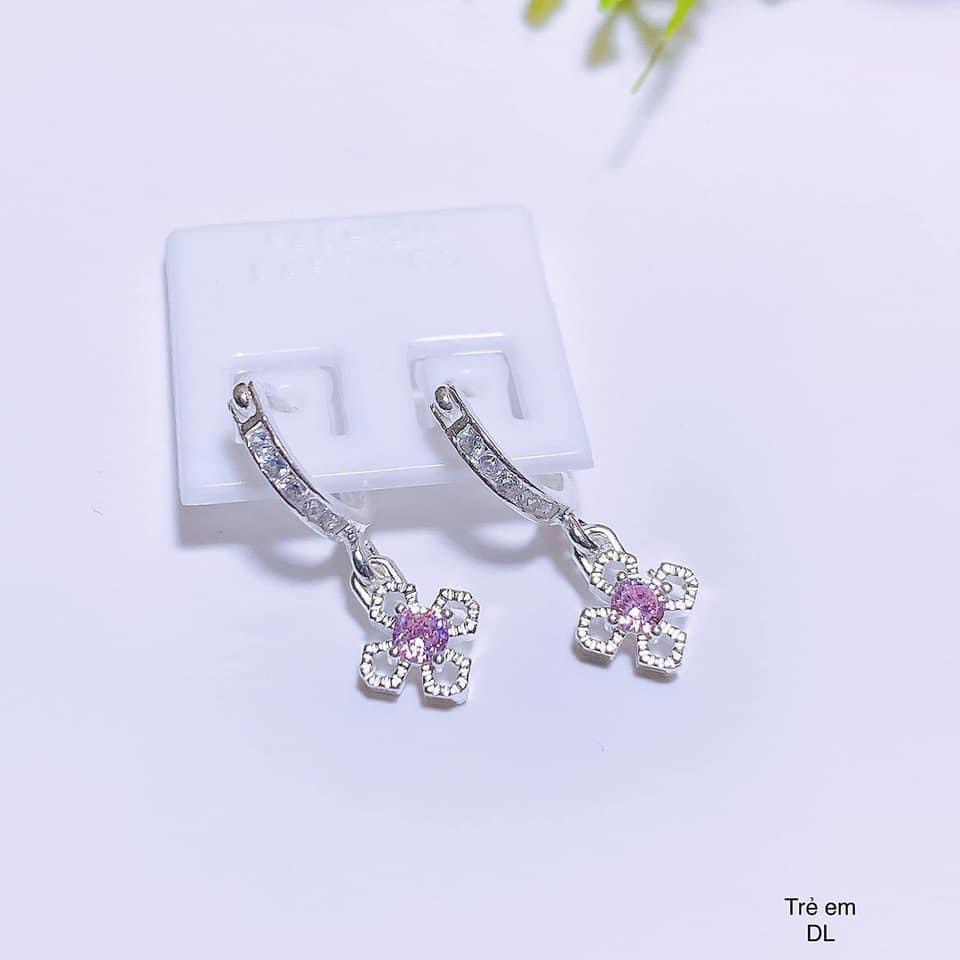 Bông tai bạc cho bé đính hoa xinh xắn LINH MIU SILVER