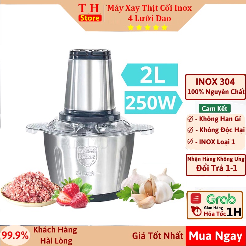 Máy Xay Thịt Đa Năng Cối Inox 4 Lưỡi Dao Thép Không Gỉ Xay Sinh Tố Thịt, Cá, Rau Củ Hoa Quả