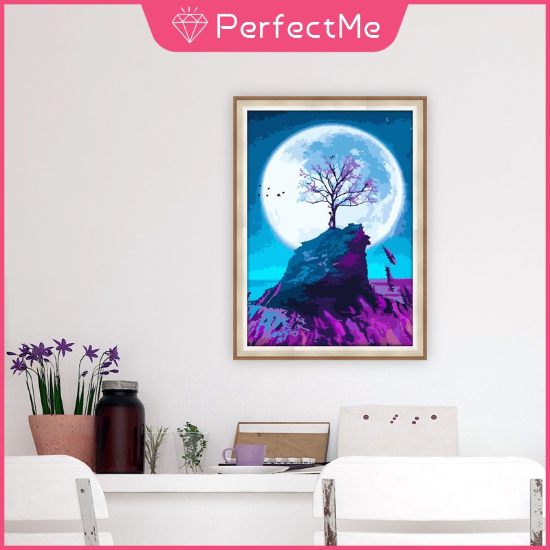 Bộ Tranh Đính Đá 5D Tự Làm 30X40CM Hình Phong Cảnh Và Mặt Trăng Kèm Phụ Kiện