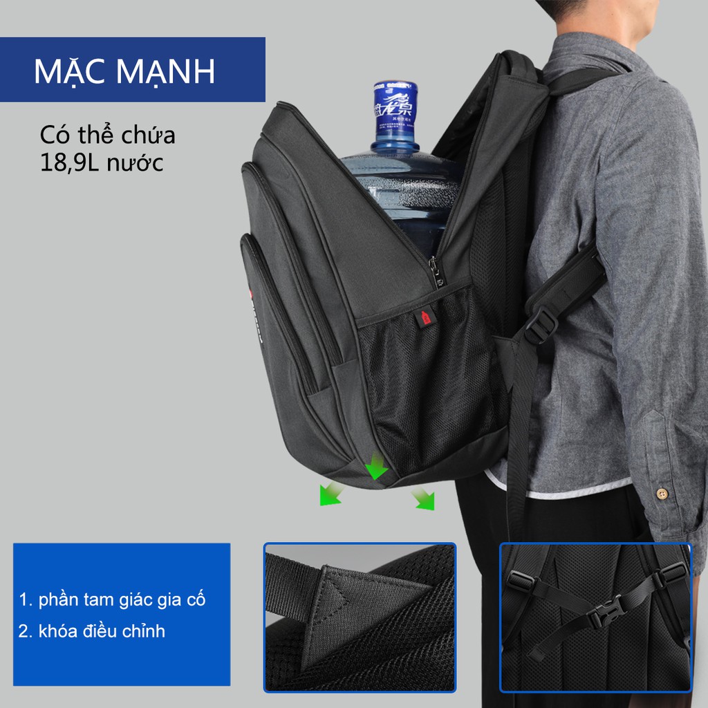 Balo TIGERNU T-B3893 đựng máy tính xách tay 15.6inch có cổng USB siêu nhẹ chống nước