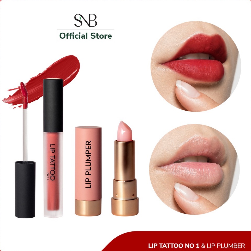 Bộ Sản Phẩm Son SNB Lip Tatoo No 1 Đỏ Thẫm Quý Phái và Son Dưỡng Có Màu Lip Plumber
