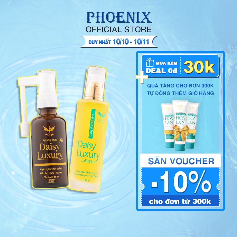 Bộ sản phẩm dung dịch vệ sinh phụ nữ, Xịt phụ khoa & Dung dịch collagen - Golden Phoenix