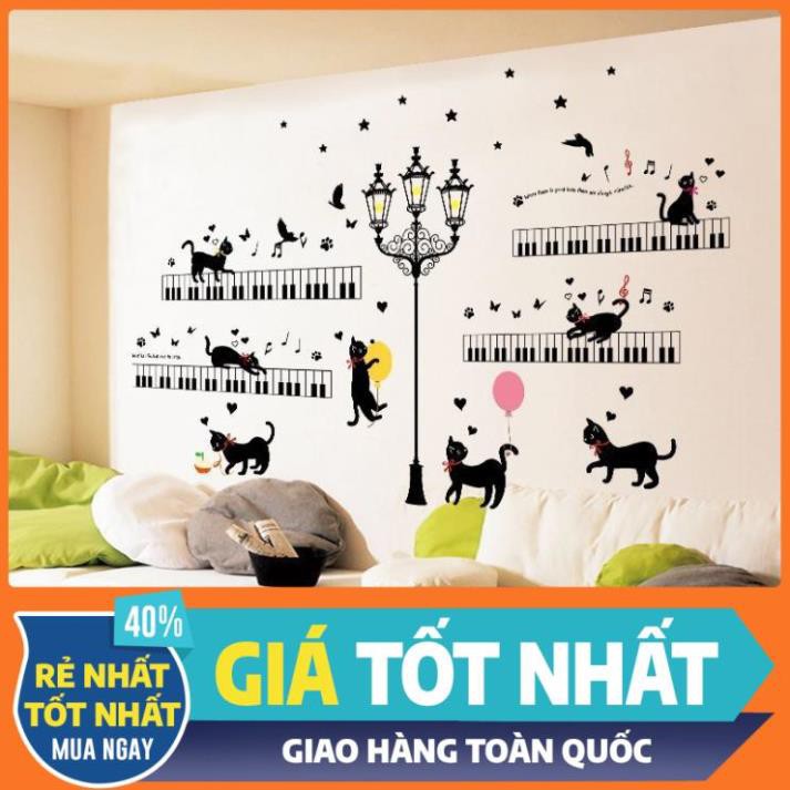 [XẢ KHO] (Freeship 50k) Decal dán tường Combo mèo con và cột đèn phong cách sáng tạo mới lạ - decalhcm