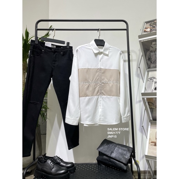 Quần Jeans Nam Đen Trơn Rách Gối Slimfit Form Co Giãn JNP15