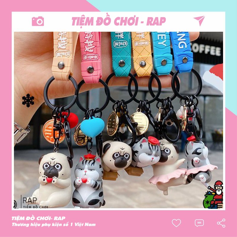 Móc khóa móc túi chó mèo hoàng thượng bắn tym nhảy múa mặc váy dùng làm quà tặng, phụ kiện dây treo balo, túi xách - Rap
