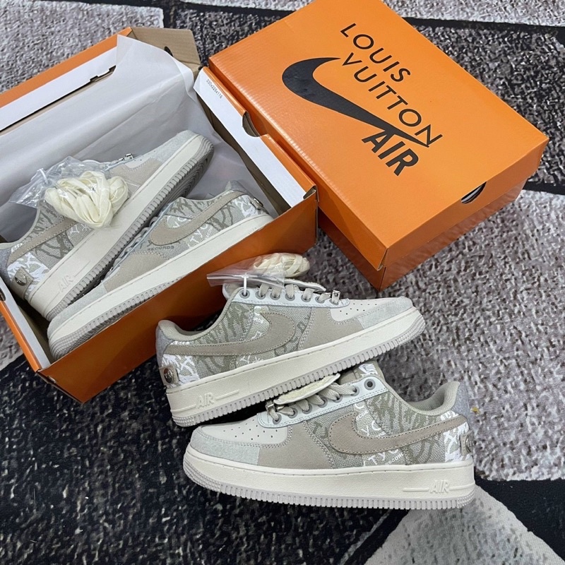 Giày AF1 travis scott xám kem khuy bấm, giày air force 1 travis scot xám cao cấp