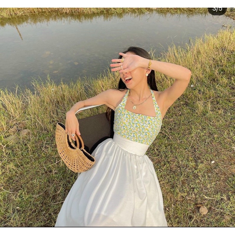 Set áo crop hoa cv midi